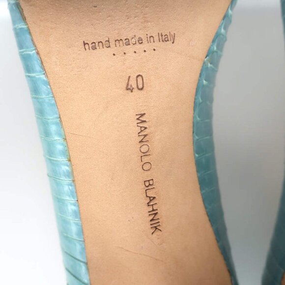 Manolo Blahnik BB 100 Snakeskin Pointed Toe Pumps Aqua - Picture 10 of 10